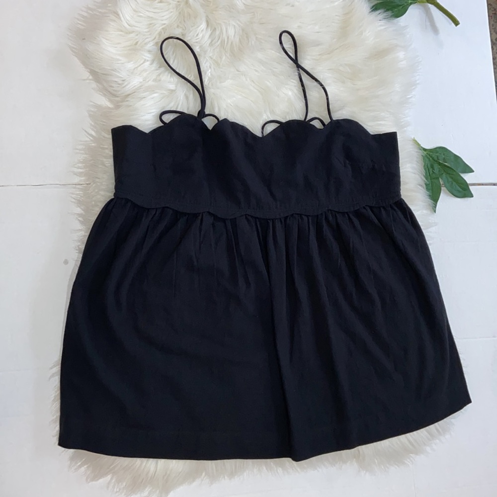 NWT Free People Black Scallop Tank  Top Loose Fit size Large